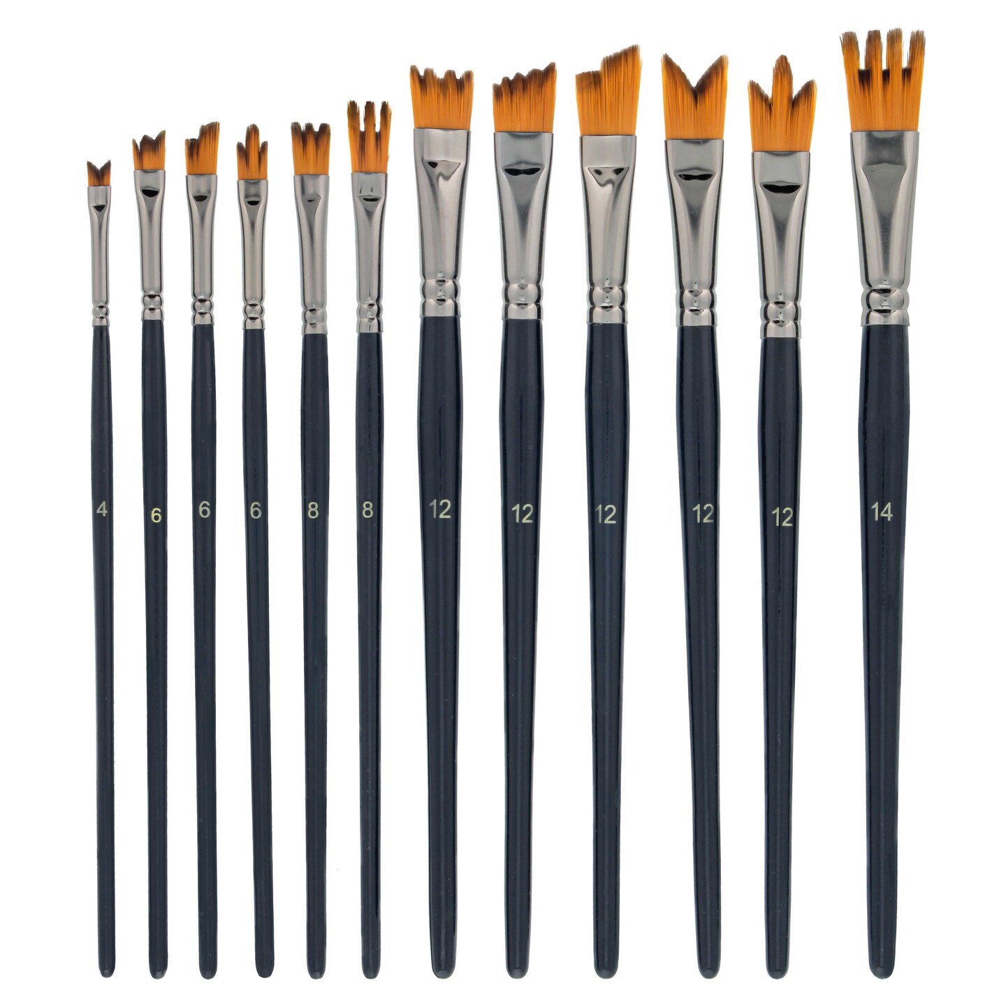 U.S. Art Supply 12 Piece Special Effects Artist Paint Brush Set - Taklon Synthetic FX Brushes, Ribbon, Muti-Liner, Angular - Watercolor, Acrylic, Oil