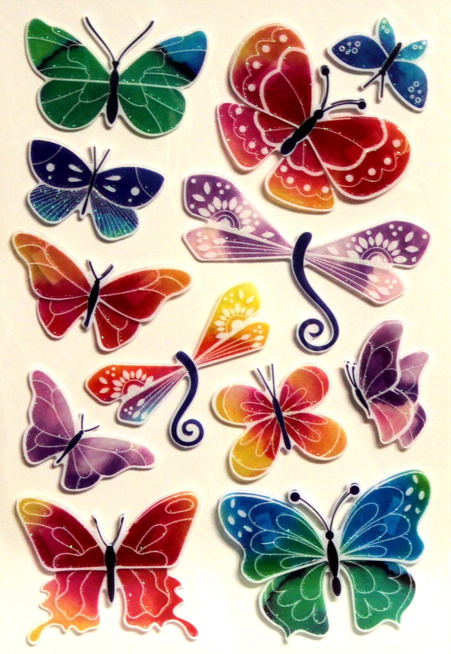 Designer Colorful Butterflies Dimensional Glittered Vellum Stickers