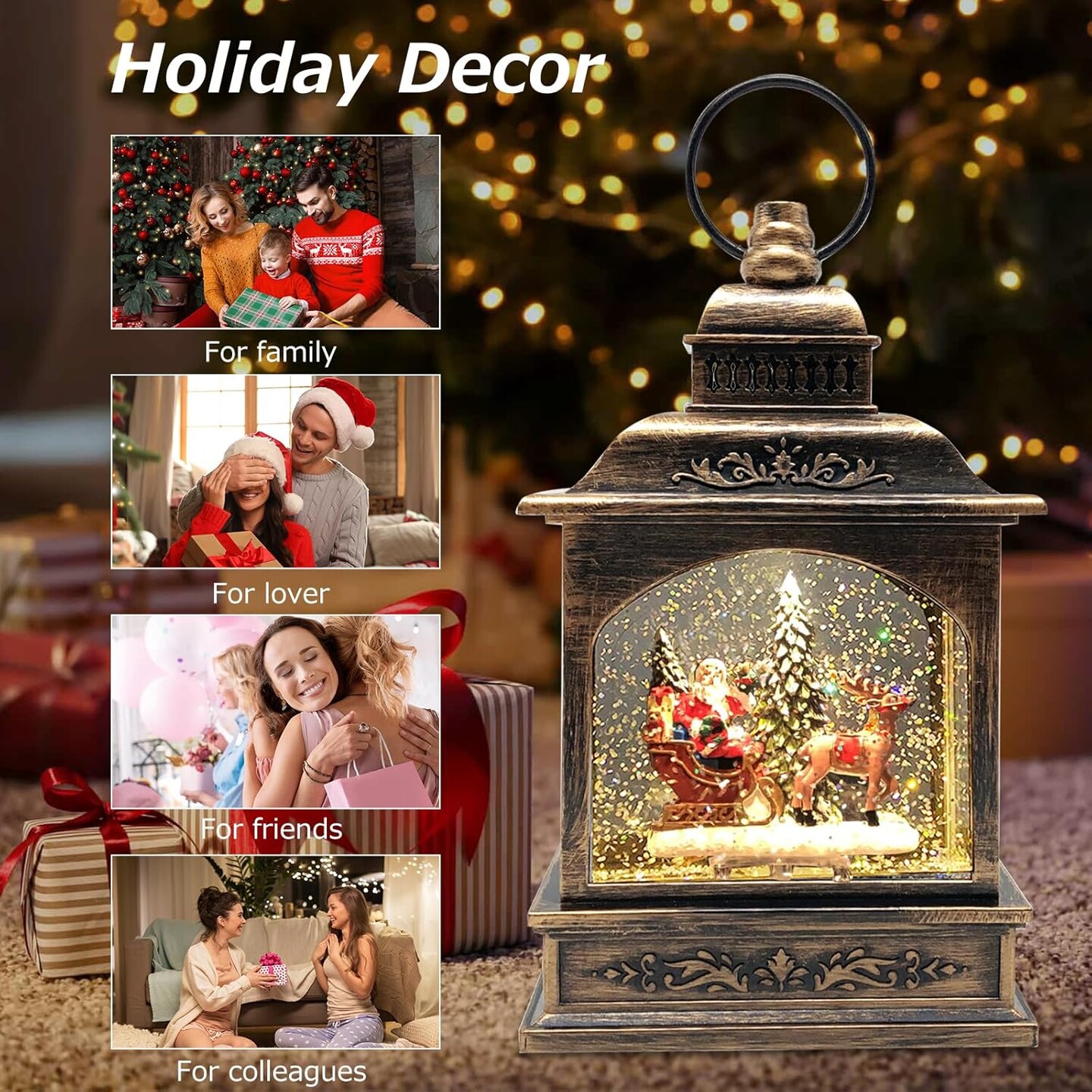 Christmas Snow Globe Lantern Musical Lighted with Timer,Spinning Santa Claus Water Lantern Glittering Holiday Decor Gift, Battery Operated&USB Glitter Lantern (Santa Claus and Christmas Tree)