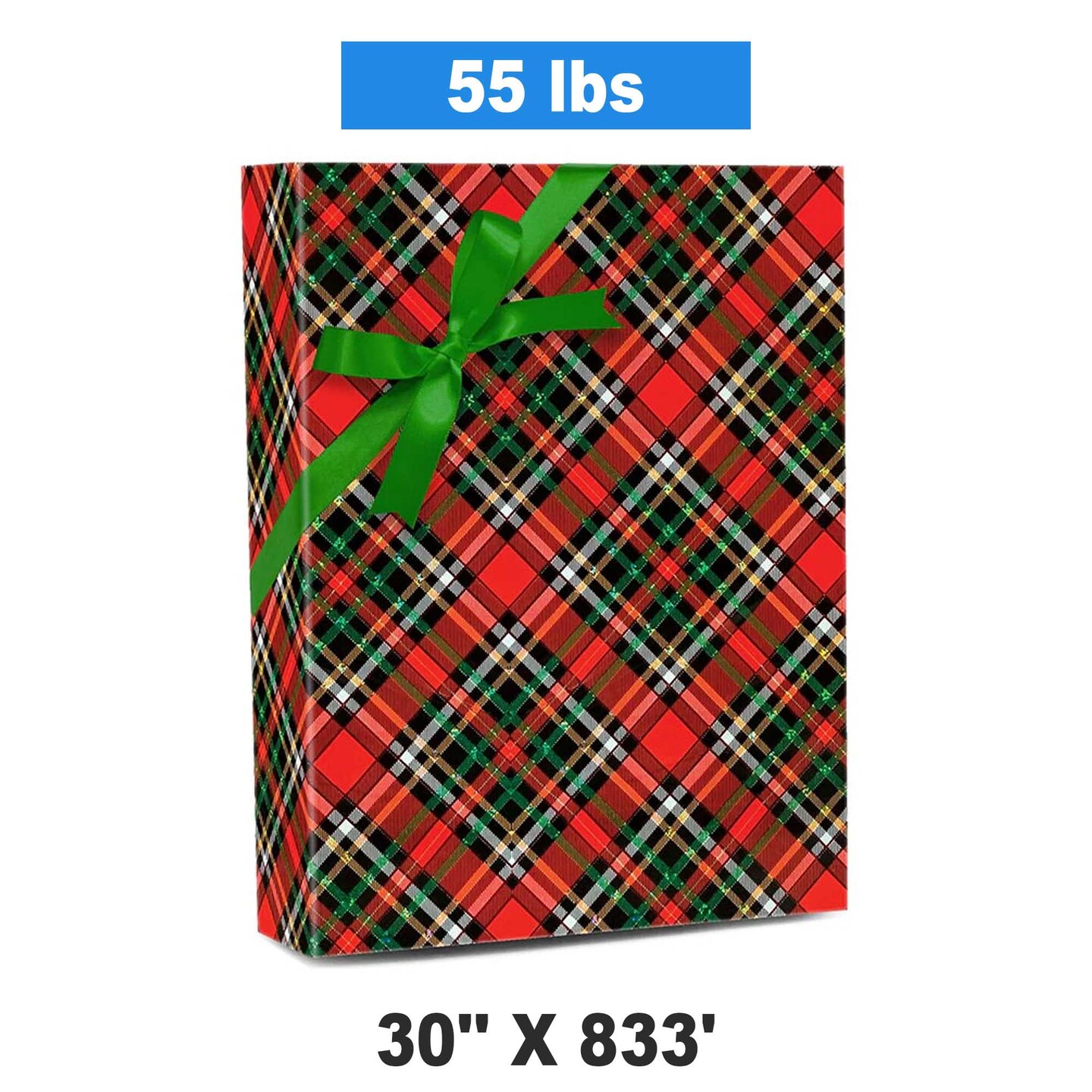 Plaid Christmas Wrapping Paper Red / Gold Holographic Plaid 30 &#x27;&#x27; &#xD7; 833 &#x27;