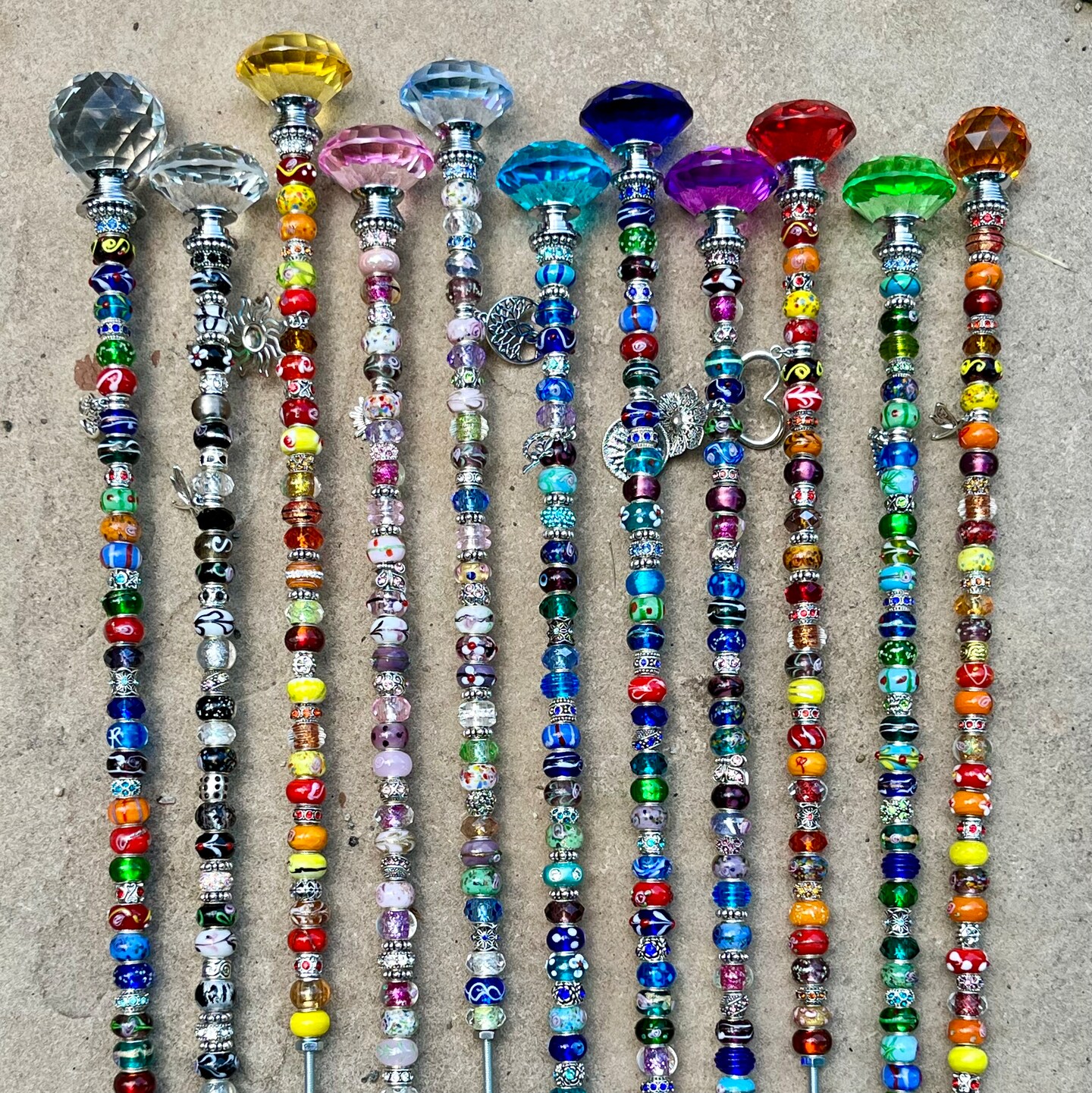 CUSTOM Beaded Garden Stake, Fairy Wand, Beaded Plant Decor, Pixie