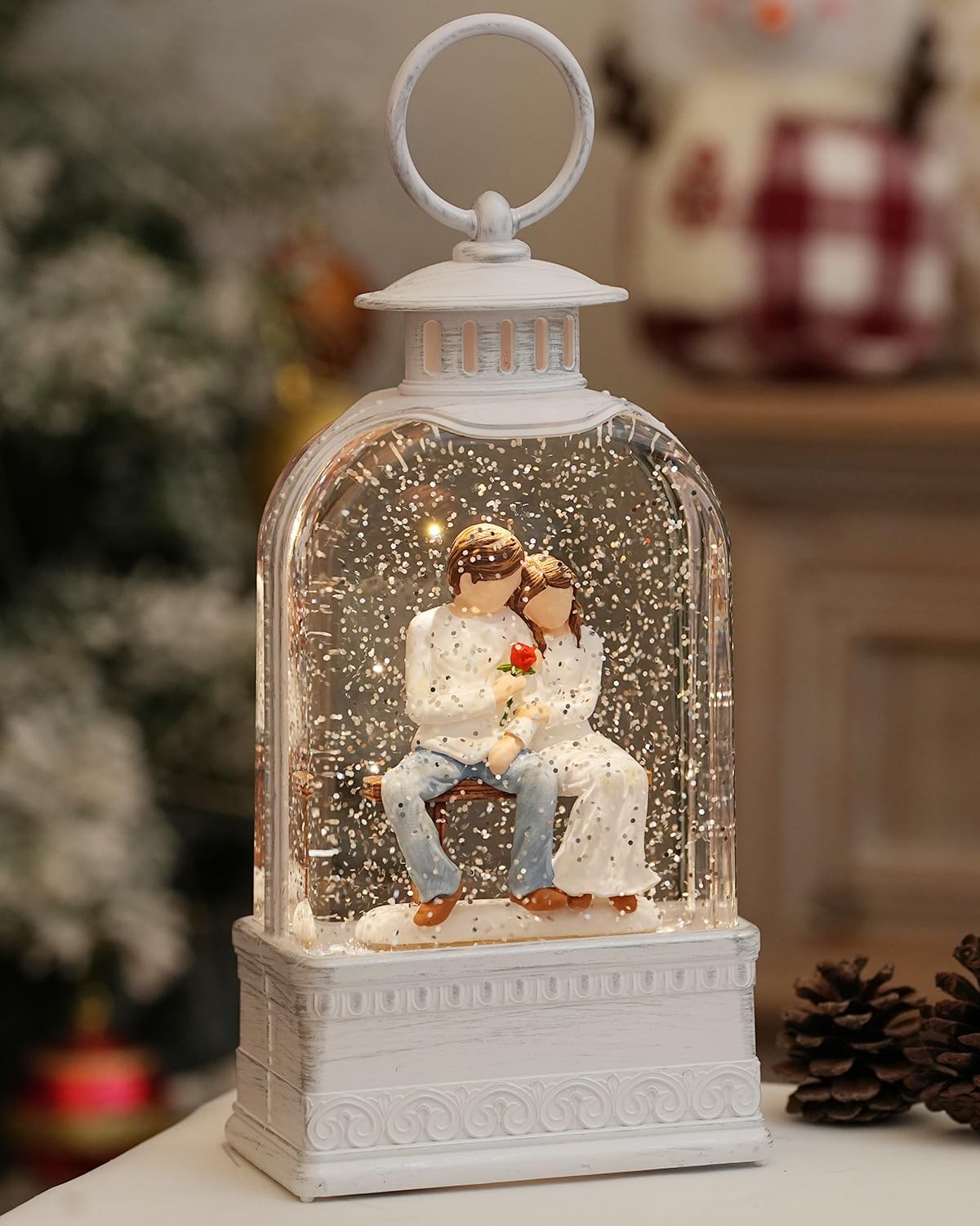 Happiness Lighted Newly Wed Snow Globe with 6H Timer, Daughter Gifts Glittering Christmas Snow Globes for Lover, Wedding Gift Christmas Decorations