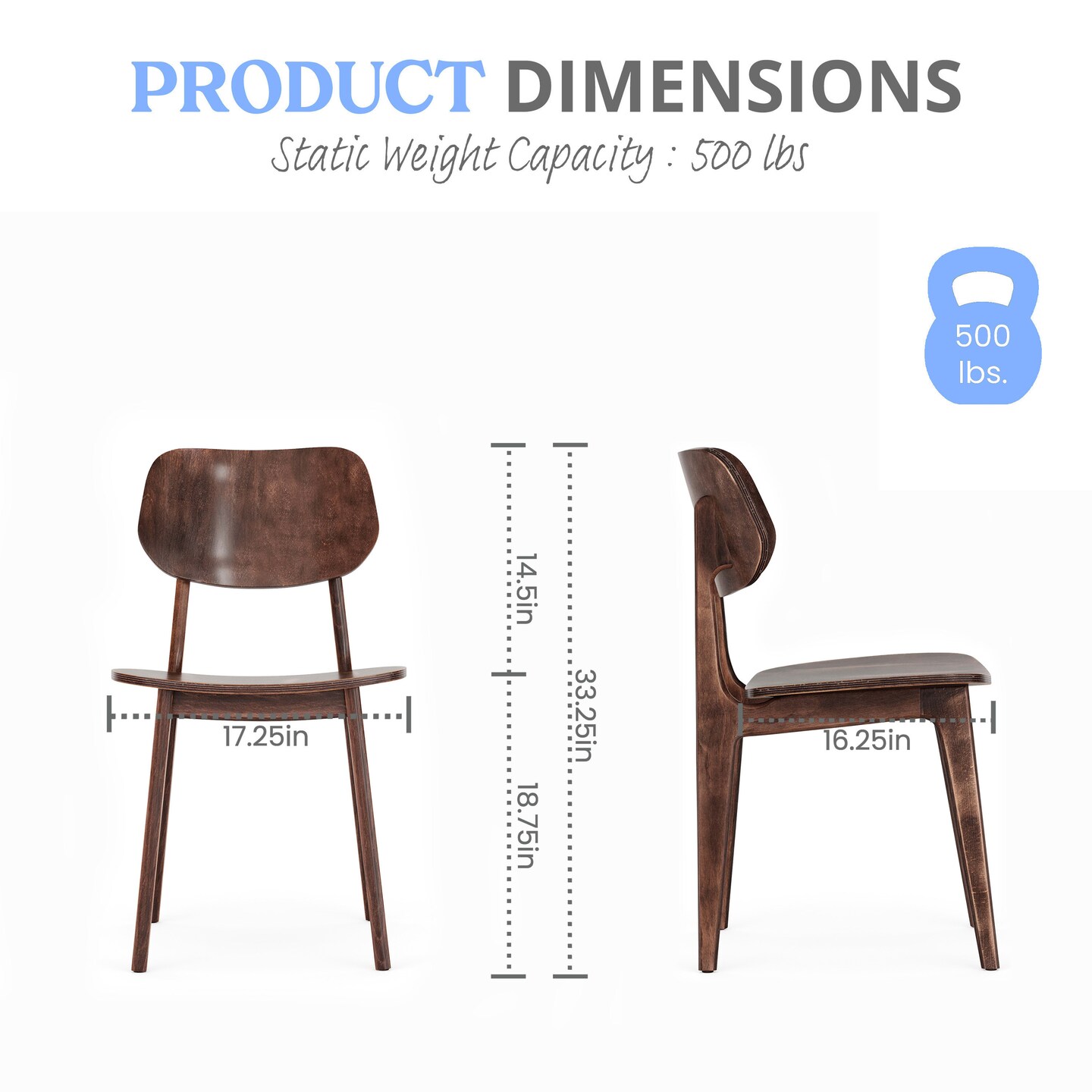 Emma and Oliver Gentry Set of 2 Solid Wood Dining Chairs with Curved Oval Backrests