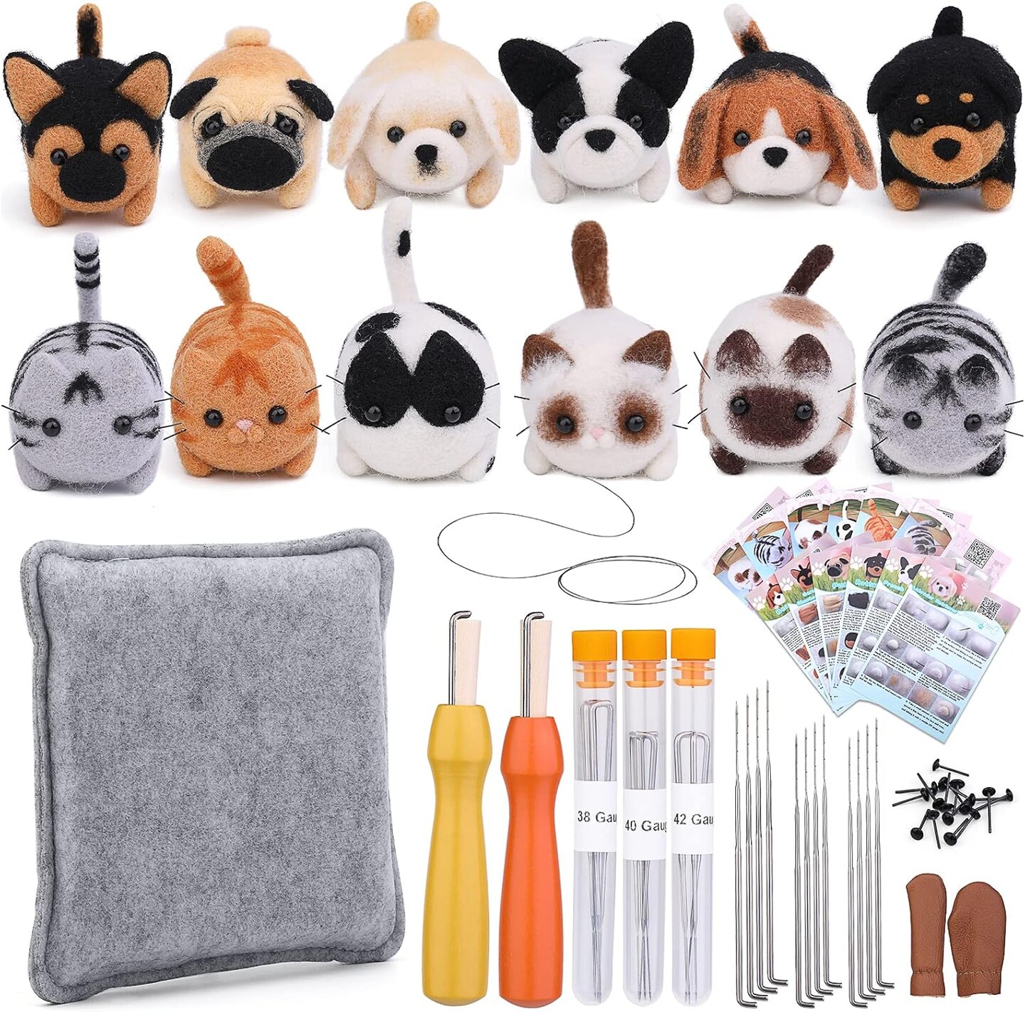 Needle Felting Kit,12 Pieces Doll Making Wool Needle Felting Starter Kit with Instruction,Felting Foam Mat and DIY Needle Felting Supply for DIY Craft Animal Home Decoration Birthday Gift