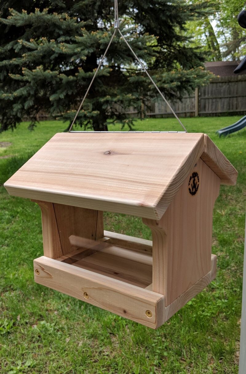 Hanging Bird Feeder, Hinged Roof, Cedar, Natural - Free Shipping!