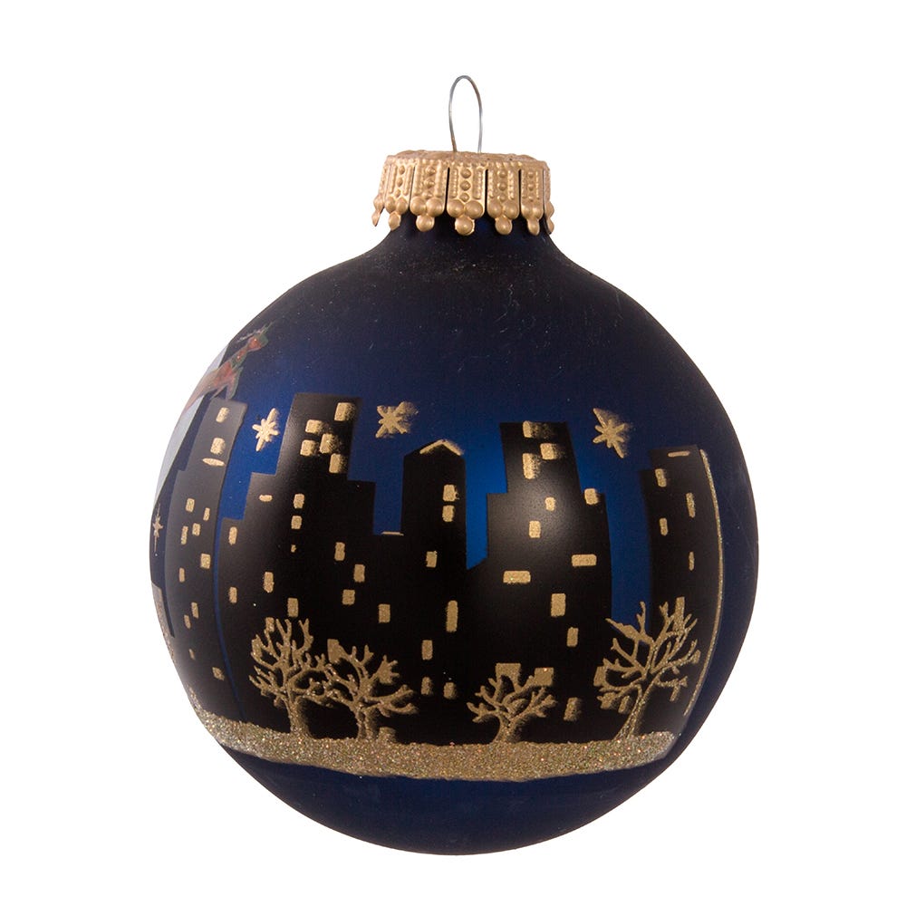 Kurt Adler 60MM NY Santa Skyline Hand Painted Glass Ball Ornament