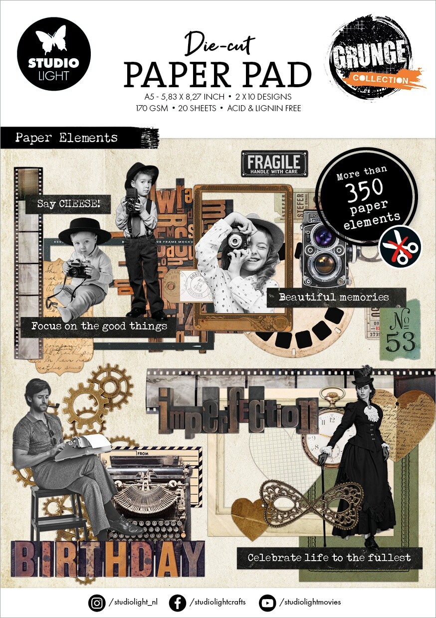 Studio Light Grunge Paper Pad 5.83&#x22;X8.26&#x22; 20/Pkg-Nr. 242, Elements
