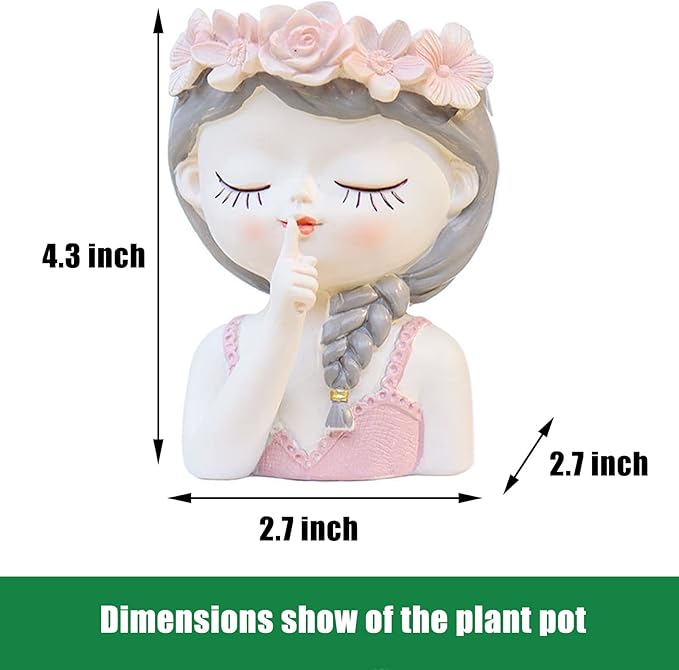 Small Fairy Succulent Plant Pot Face Planters Pots Head Flowerpot Cute Little Girl with Drainage Hole Succulent Cactus Flower Head Planters