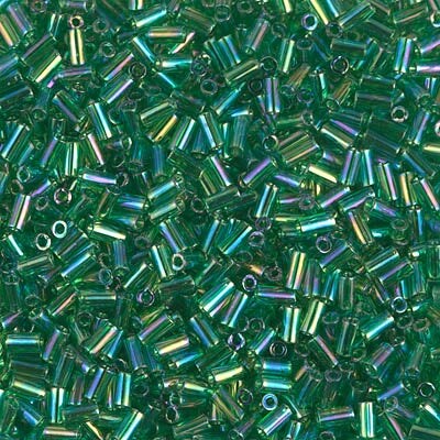 Miyuki 3mm (#1) Bugle Beads, Transparent Green AB , BGL1-179, 8.5 grams