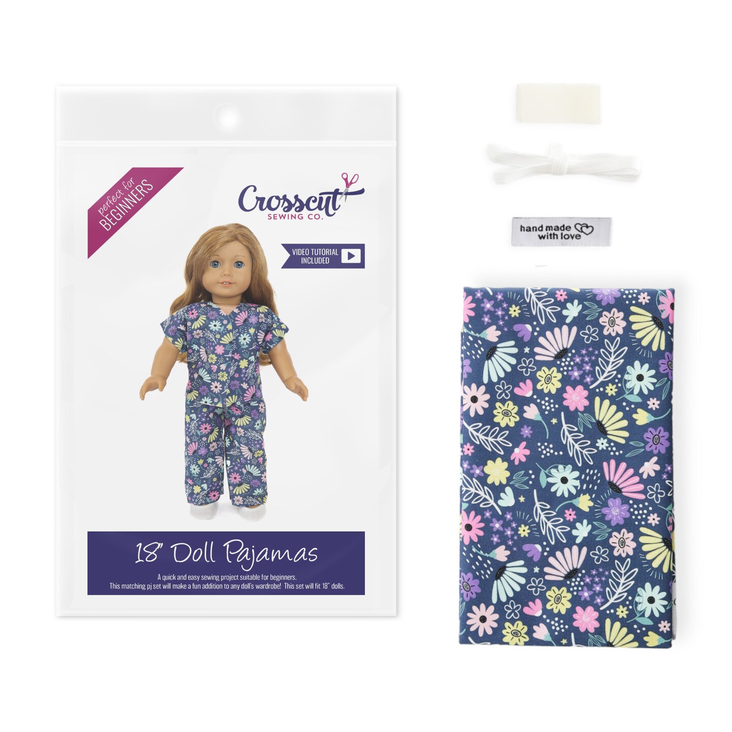 Crosscut Sewing Co.® Doll Pajama Sewing Project Kit - Beginner Friendly DIY Sewing Kit