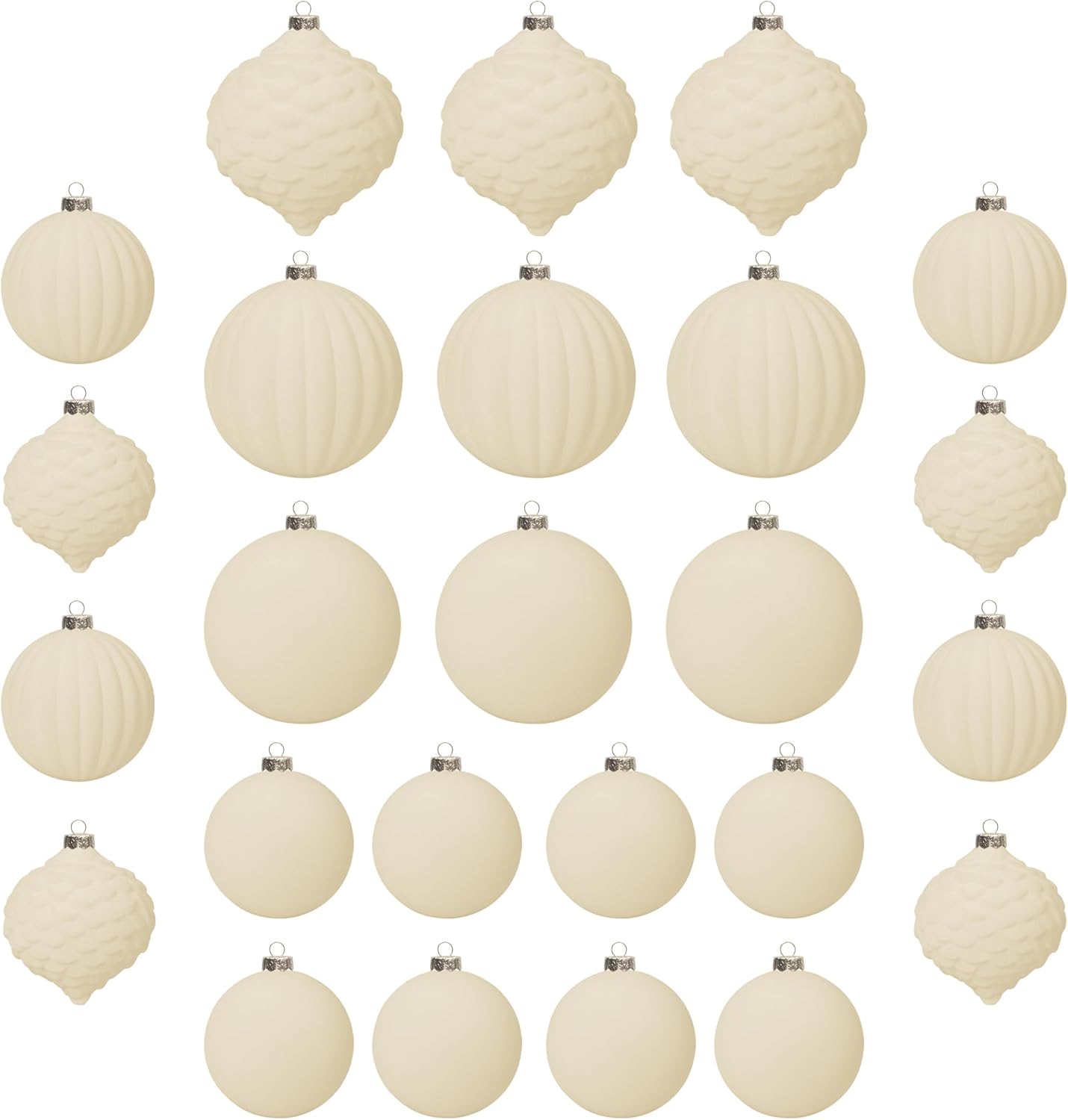 Velvet Christmas Balls Cream White 25pcs Flocked Christmas Tree Ornaments Assortment for Xmas Tree Holiday Decor