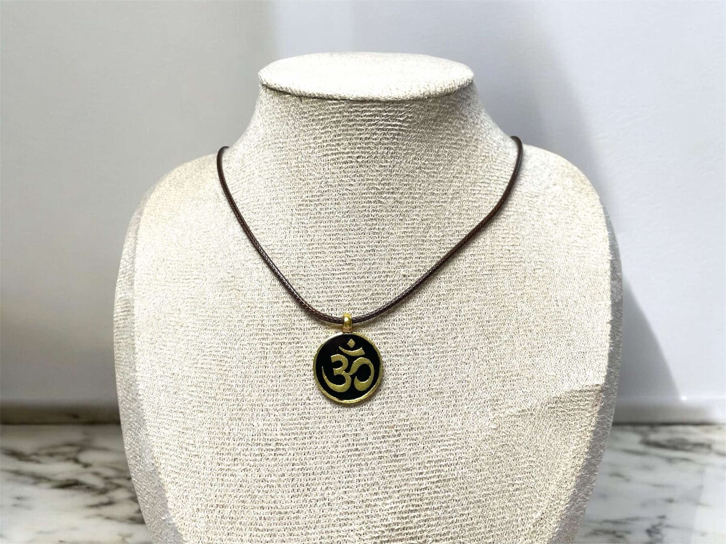Om Black Gold Spiritual Yoga Ohm Pendant Adjustable Leather Cord