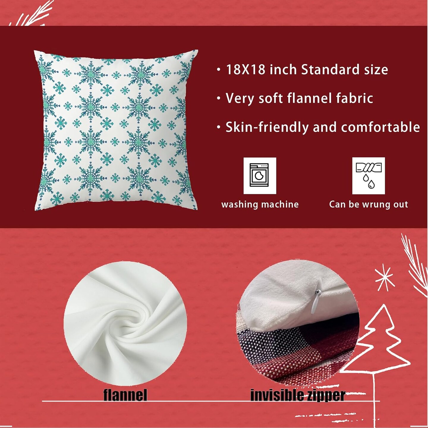 Snowflake Pillow Covers 18x18, Blue Christmas Pillow Covers, Winter Pillow Covers, Blue and White Christmas Decorations, Winter Home Decor, Christmas Living Room Bedroom Decor