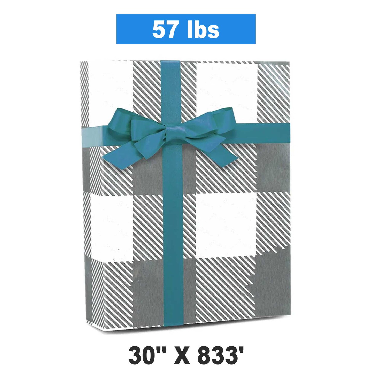 Plaid Christmas Wrapping Paper Silver Metal Lumberjack 30 &#x27;&#x27;x833 &#x27;
