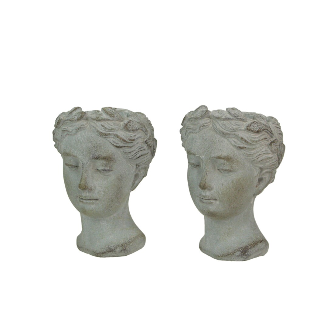 Set of 2 Weathered Gray Greek Lady Statue Wall Mount Cement Head Planter 6 Inch