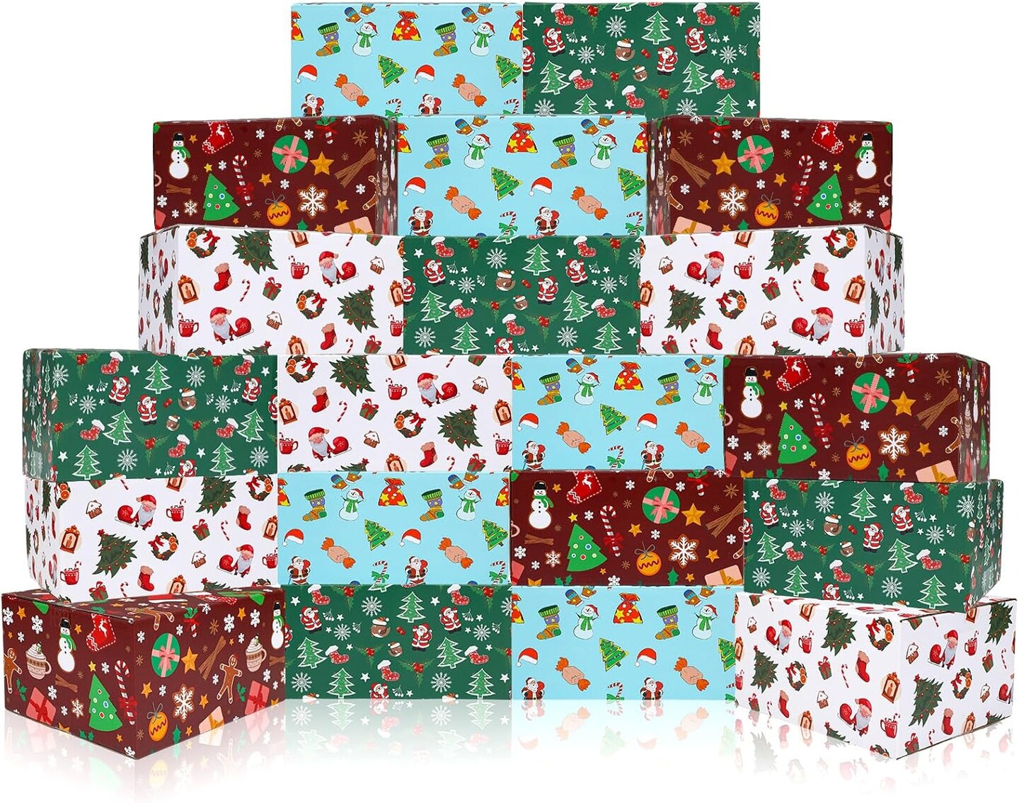 20 Pack Christmas Shipping Boxes Christmas Gift Boxes Decorative 4 Designs Empty Recyclable Cardboard Xmas Mix Pattern Christmas Box for Wrapping Holiday Present Small Business(8 x 6 x 4 In)