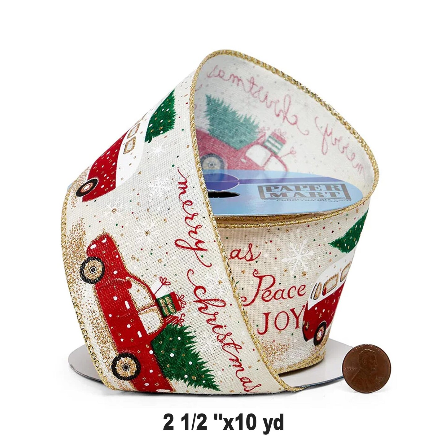 Clearance Joyful Christmas Bells Ribbon 2 1/2&#x22; x 10 yd 1/ ROLL