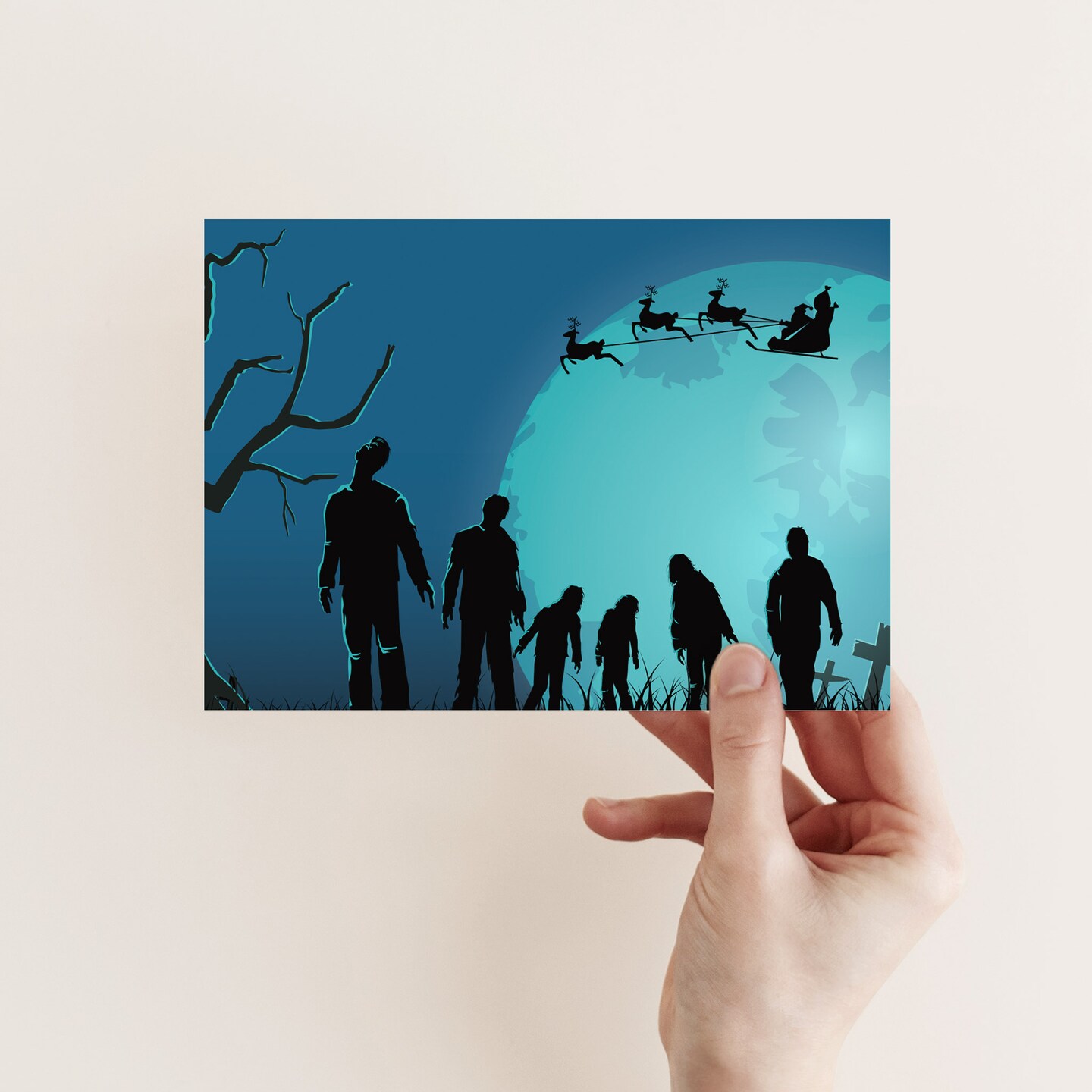 Zombie Christmas Cards - 24-Pack Holiday Greeting Cards with Santa Flying Over Zombies Design, Perfect for Sharing Merry Christmas &#x26; Holiday Wishes with a Twist, Blank Inside for Personalized Messages - Spooky and Fun Festive Stationery Set