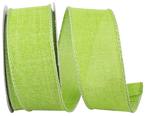Every Day Linen Value Wired Edge Ribbon -- 1.5" x 10 yards -- Green Lime Color