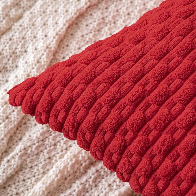 Red Throw Pillow Covers Soft Corduroy Decorative Set of 2 Boho Striped Pillow Covers Pillowcases Farmhouse Home Decor for Christmas Couch Bed Sofa Living Room 18x18 Inch