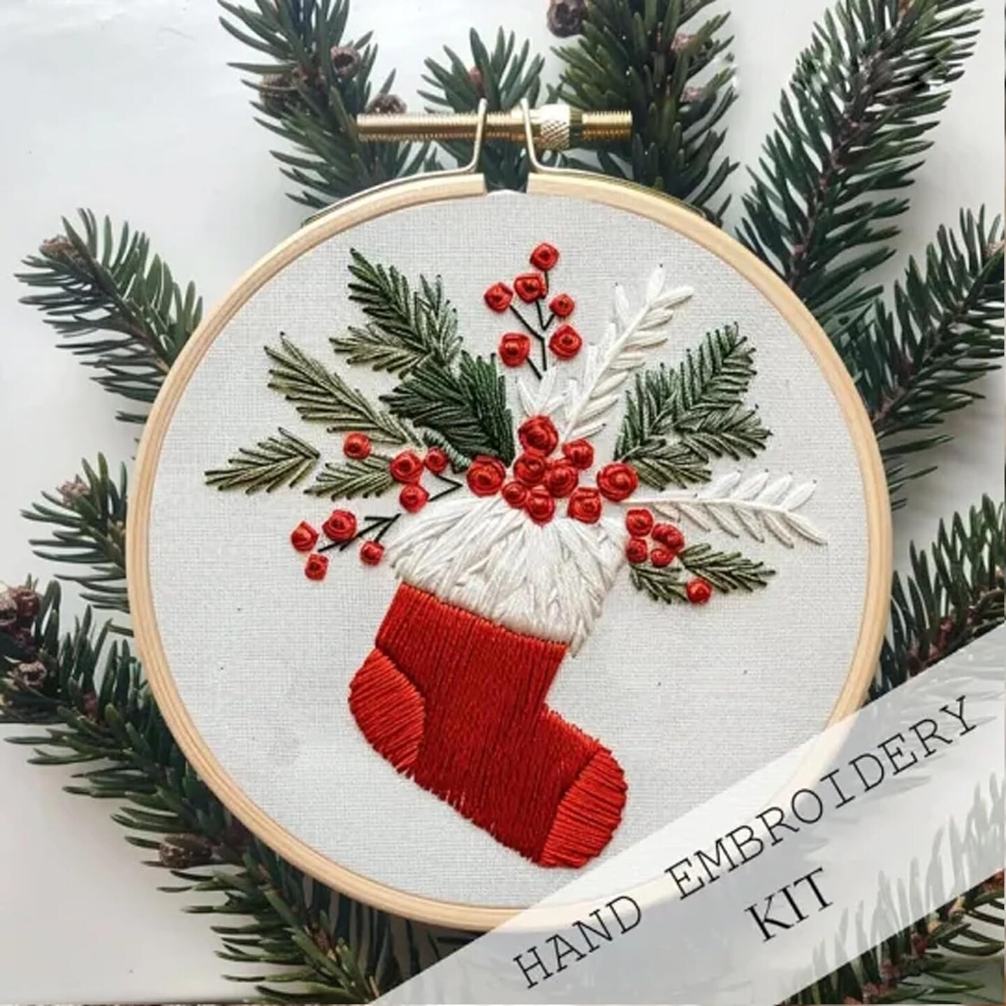 Christmas Embroidery KIT,Adults Kids DIY Handmade,Hand Embroidery Starter Kits with Stamped Embroidery Pattern,for Christmas Embroidery Kits for Adults Beginners Starter (E)