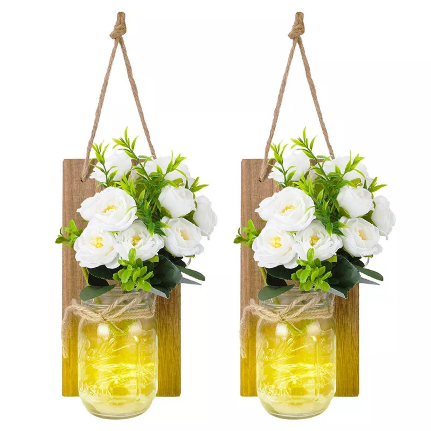 Kitcheniva Hanging Mason Jar Wall Decor With 30LED Fairy Lights Sconces Rustic