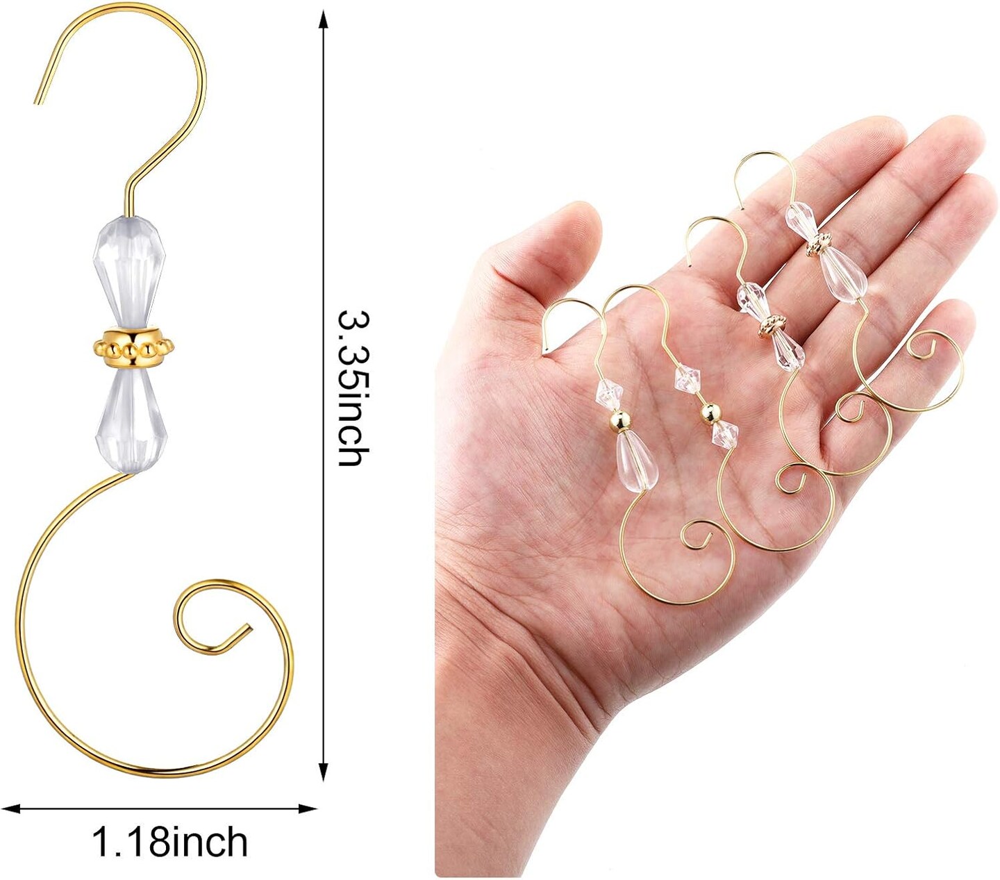 Christmas Ornament Hook Acrylic Wire Ornament Hook Christmas Acrylic Ornament Hook for Christmas Tree Ornament Hanger, Home Decor, 4 Styles (Gold Hook, Transparent Bead,72 Pieces)