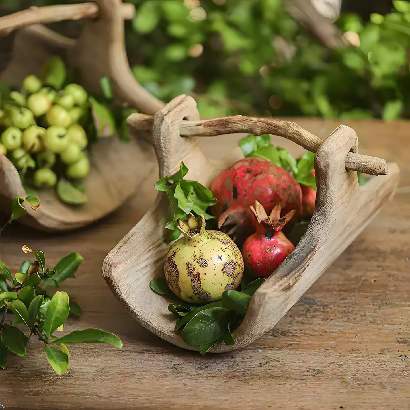 Carrying basket type tray wooden solid wood fruit plate wabi-sabi