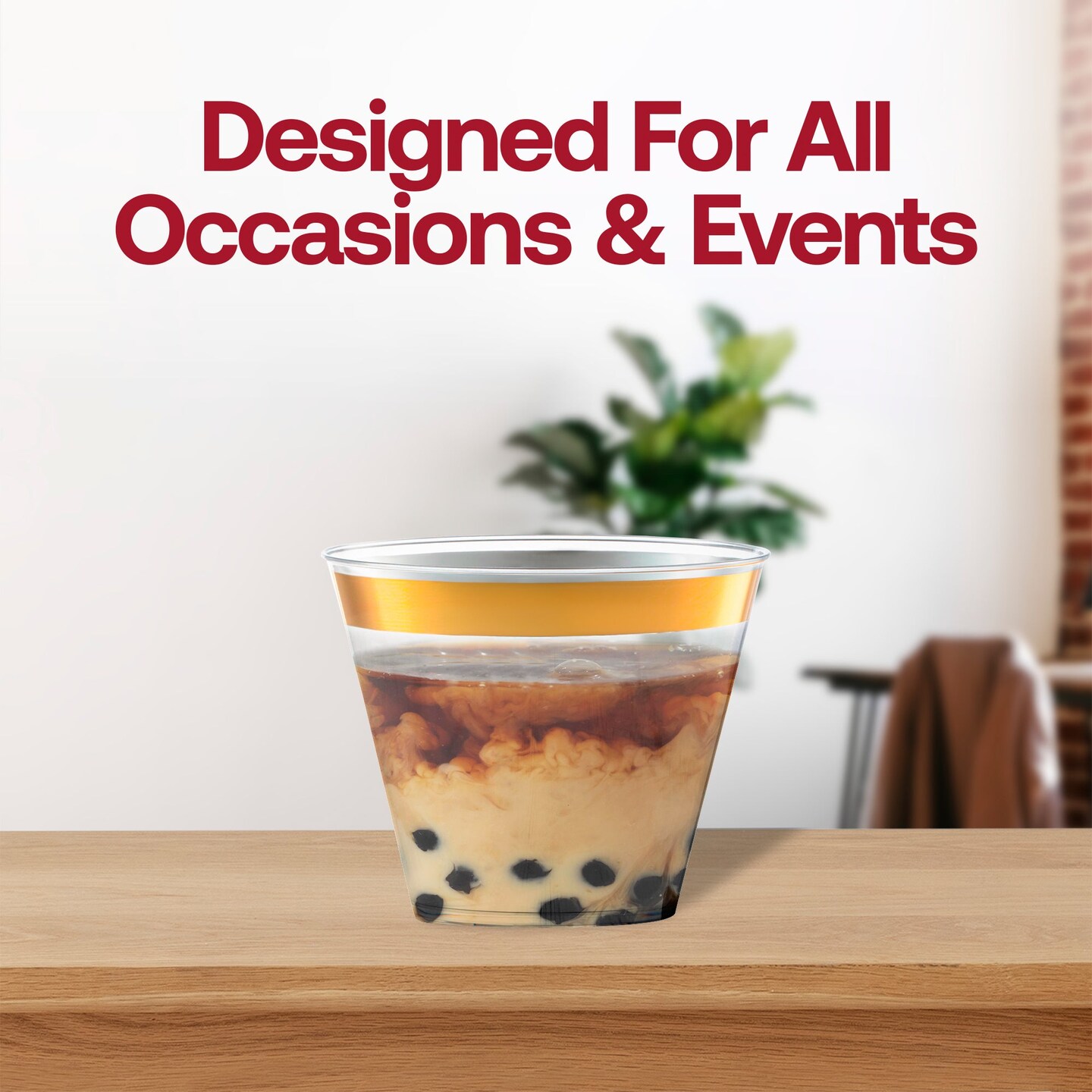 Clear with Metallic Gold Rim Round Disposable Plastic Cups - 9 oz. (240 Cups)