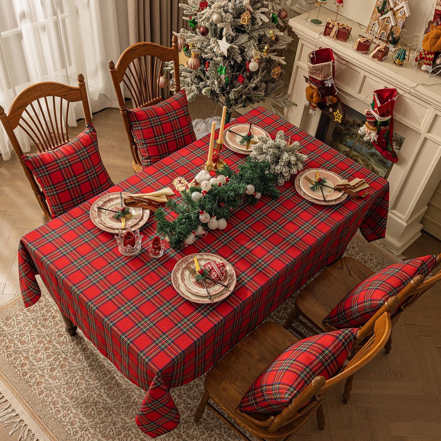 Christmas Checkered Tartan Rectangle Tablecloth - Red Buffalo Plaid Xmas Table Cloths, Stain Resistant Washable Table Cover for Dining/Parties/Holiday Decor, 54 x 80 Inch
