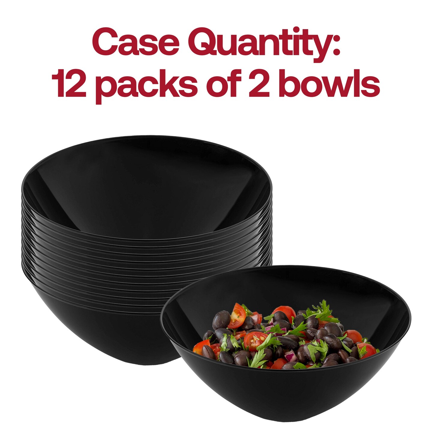 Solid Black Organic Round Disposable Plastic Bowls - 100 oz. (24 Bowls)