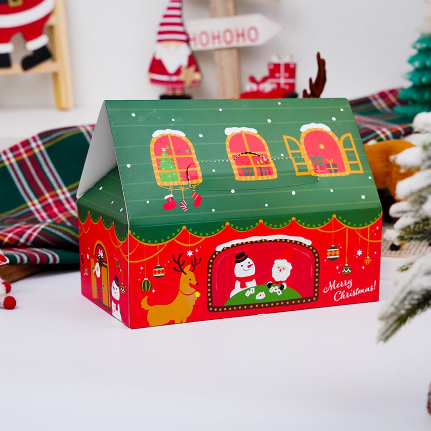 Christmas Cookie Boxes, Bakery Boxes for Home and Gift Use, Decorative Containers, Green and Red