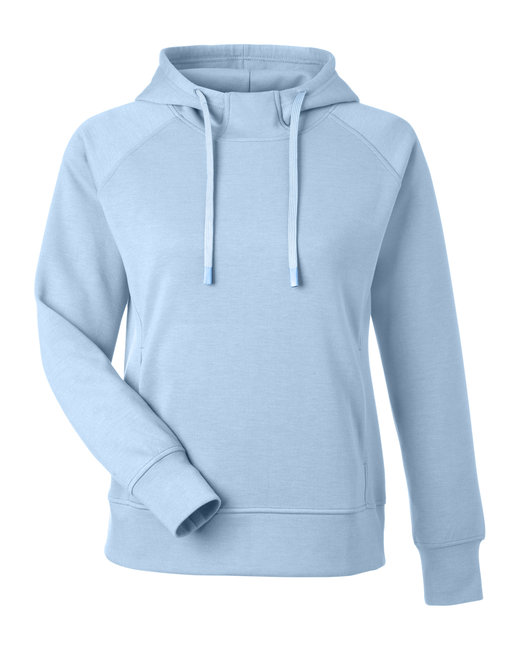 J America Ladies' Melange Scuba Neck Sweatshirt - White/Royal, Medium, Fleece Pullover