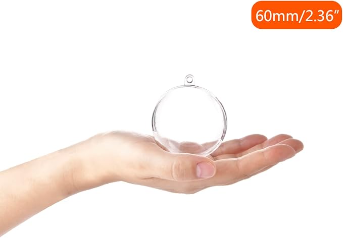 Fillable Clear Plastic Ornaments Balls DIY Christmas Tree Decoration Baubles Decorative Hanging Ornaments for Xmas Tree Holiday Wreath Garland Decor (2.36”)