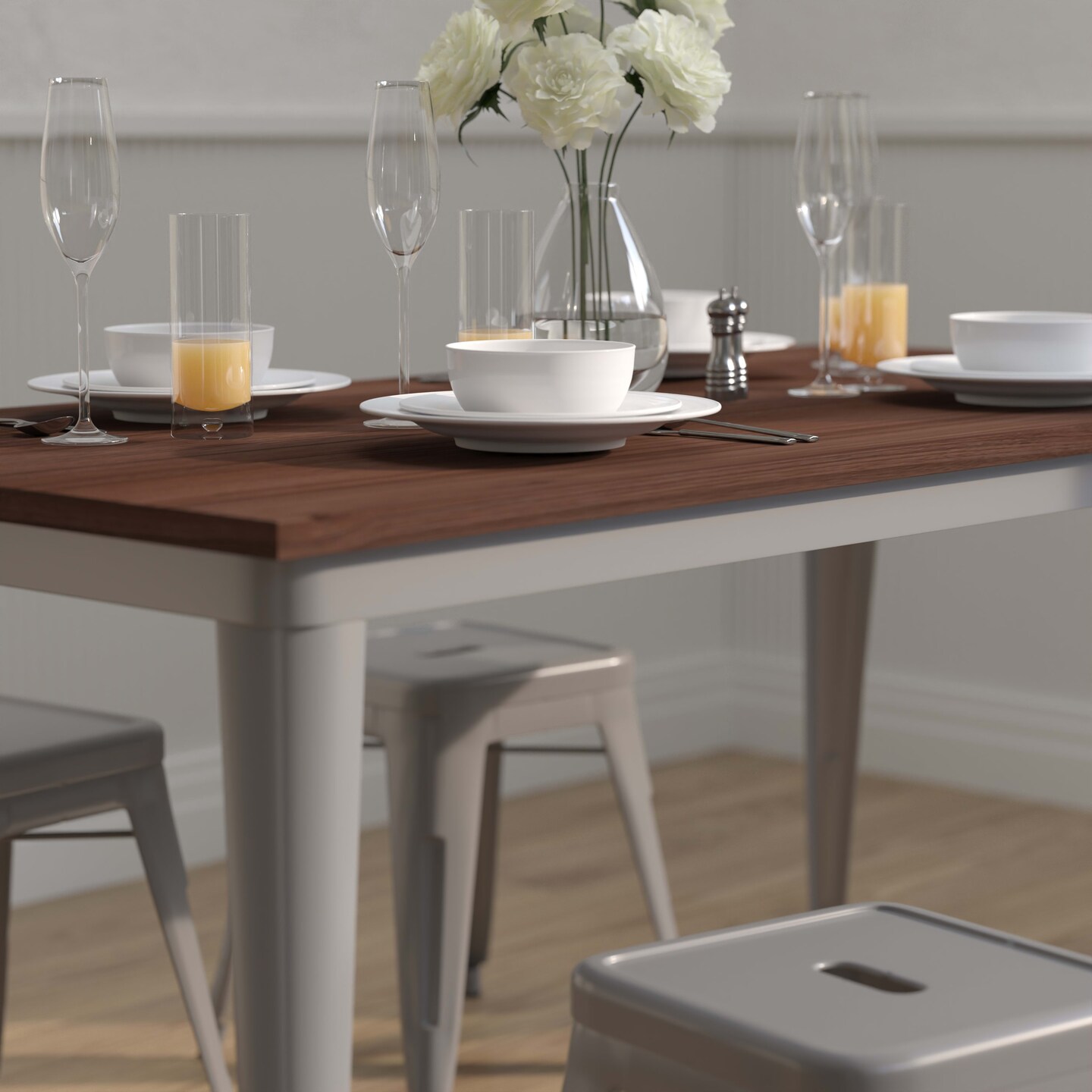 Merrick Lane Ardennes Rectangular Steel Frame Square Table With Wood Top
