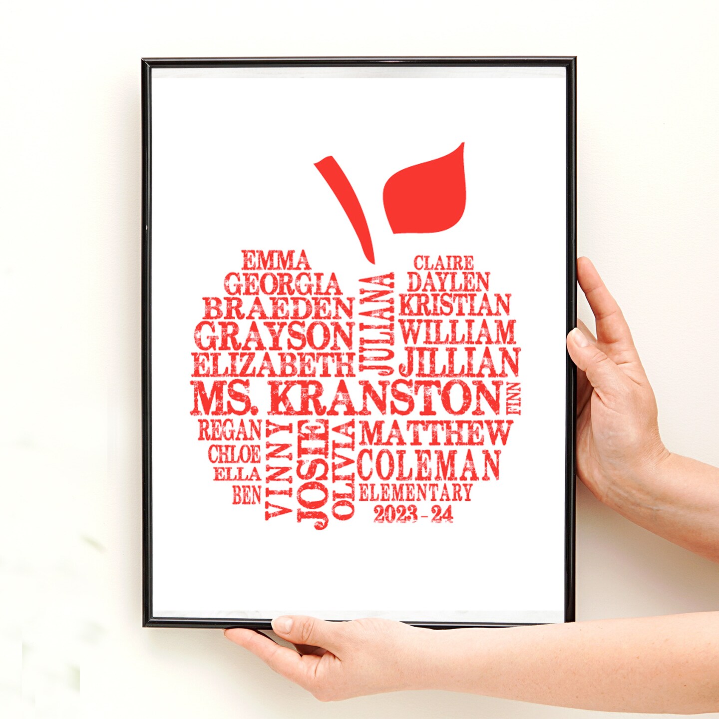 Custom Apple Word Cloud Print or Canvas for Teacher