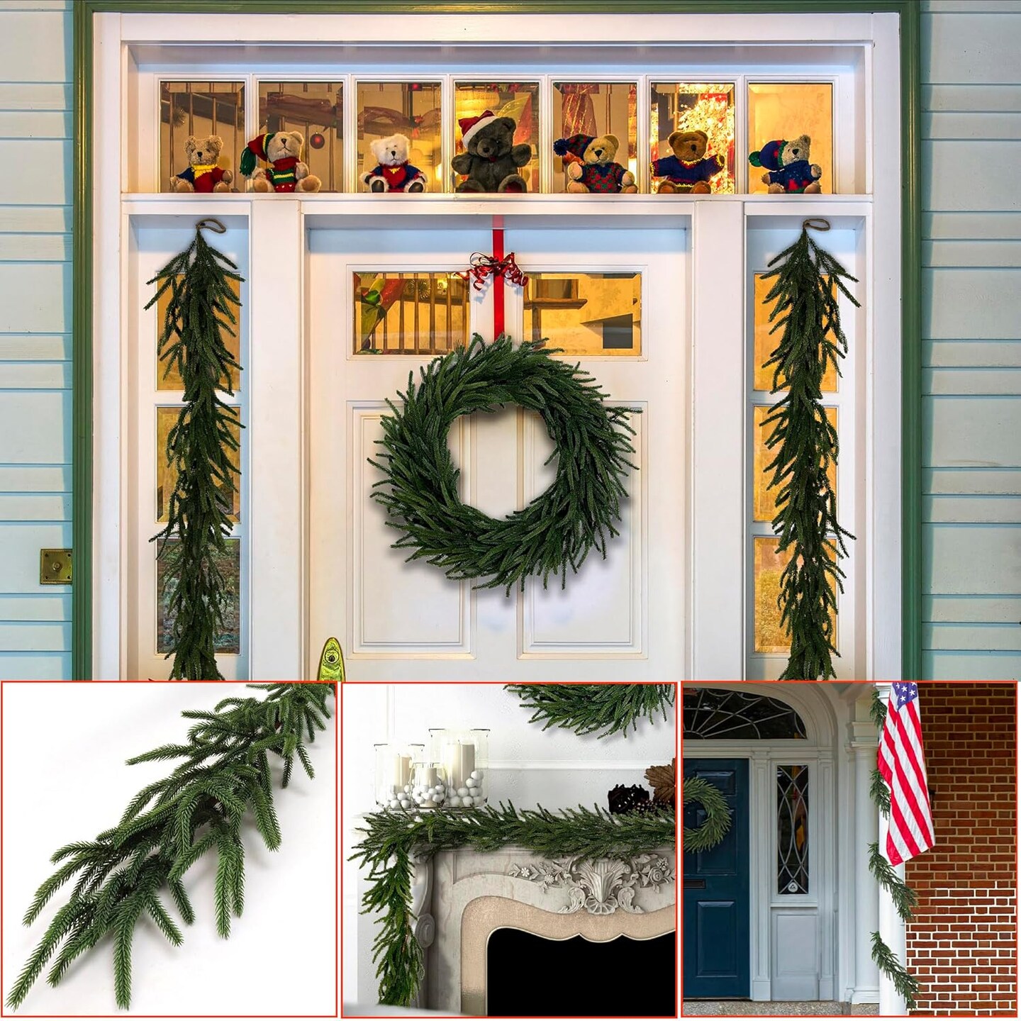 6&#x27; Norfolk Pine Garland + 24&#x22; Norfolk Wreath Set | Lifelike Greenery | Indoor/Outdoor Use | Christmas Accents | Christmas Garland and Wreath | Home &#x26; Office Decor