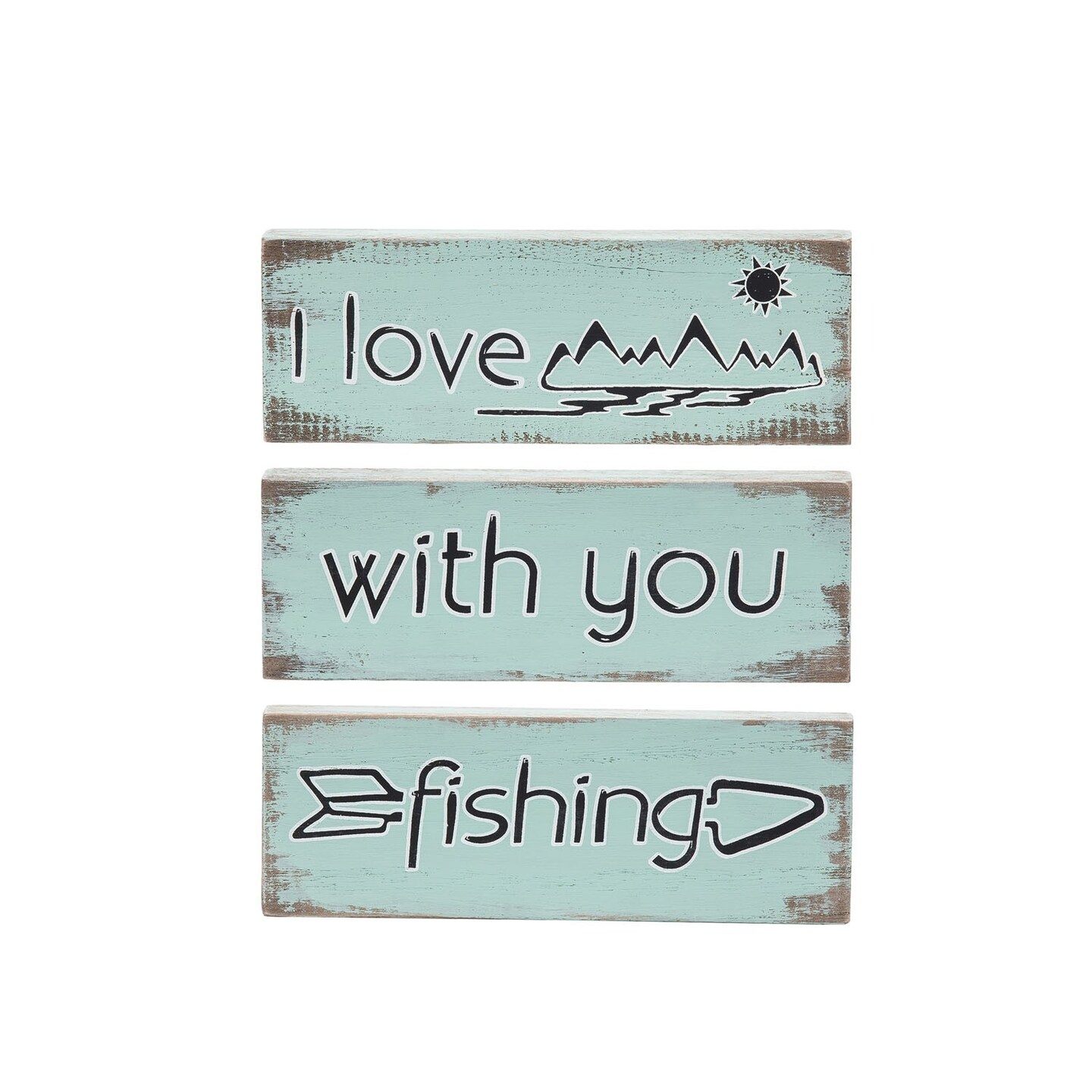 Set Of Fishing Stackable Accents Blocks Table Sign Outdoor Camping Lodge Cabin Lake 8.5 x 1 x 3 Inches.