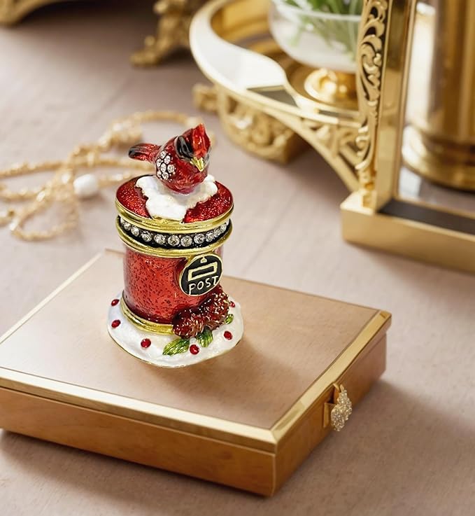 Luxury Cardinal Bird with Mailbox Hinged Trinket Jewelry Boxes for Necklace Rings Earrings.Cardinals Decor Figurines Gifts for Women.