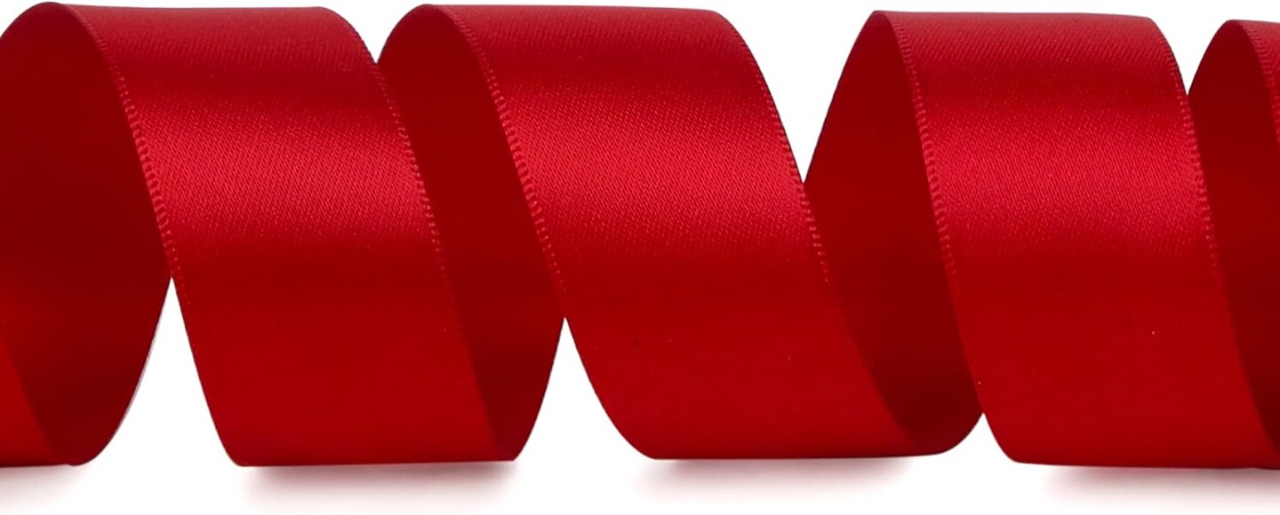 Double Faced Red Satin Ribbon,1&#x201D; x Continuous 25 Yards,Fabric Ribbon Use for Bows Bouquet,Christmas Gift Wrapping,Floral Arrangement