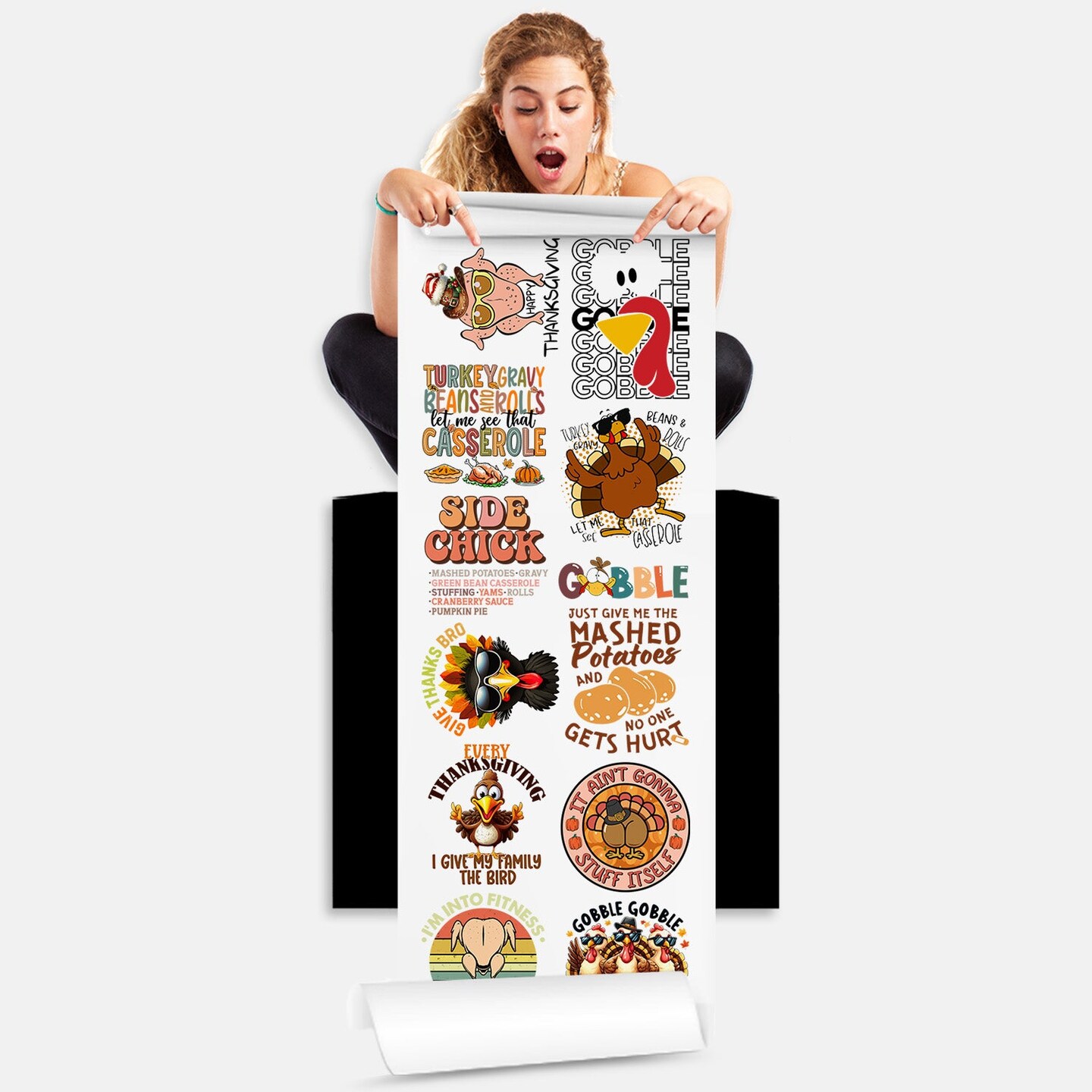 Thanksgiving Gobble Squad - DTF Transfer 22x60 Direct-to-Film Gang Sheets Iron On Transfers - 12 Adult Prints