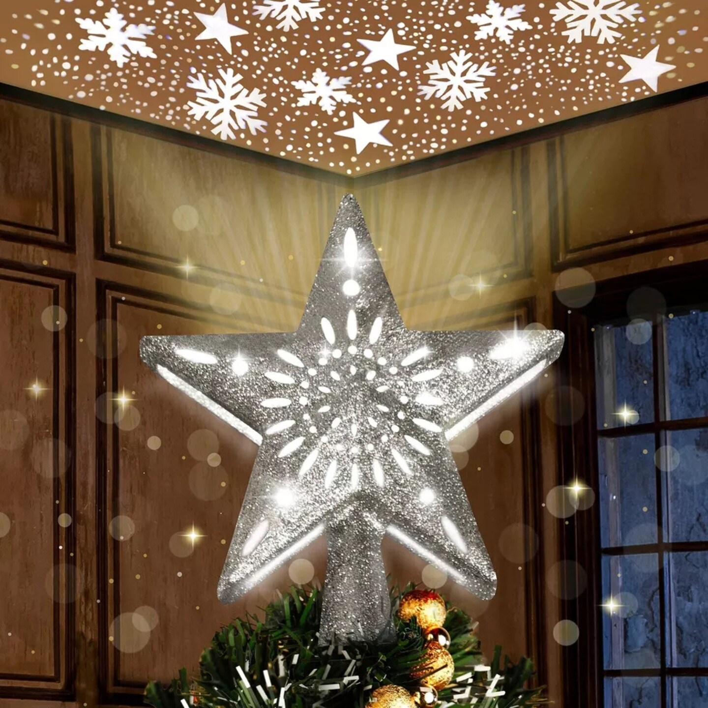 Kitcheniva Christmas Tree Topper Lighted With LED Projector