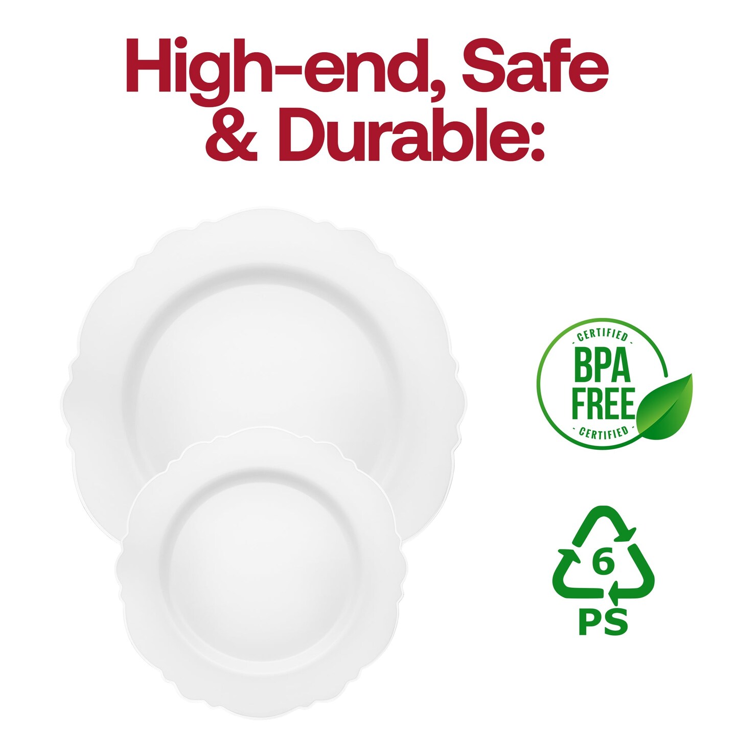 White with Silver Rim Round Blossom Disposable Plastic Dinner Plates - 10.25&#x22; (120 Plates)