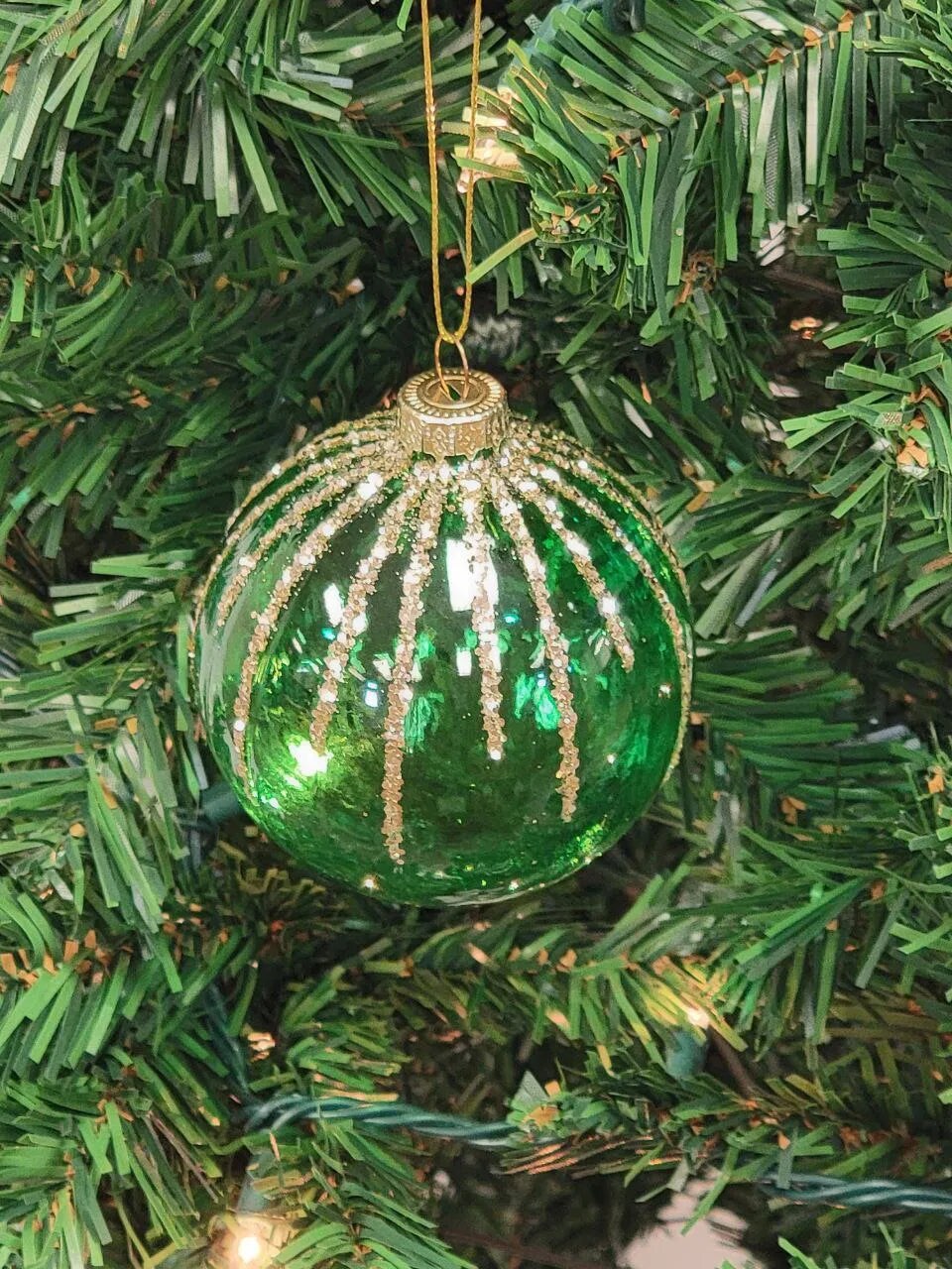 Green Glittered Ball Glass Christmas Ornament
