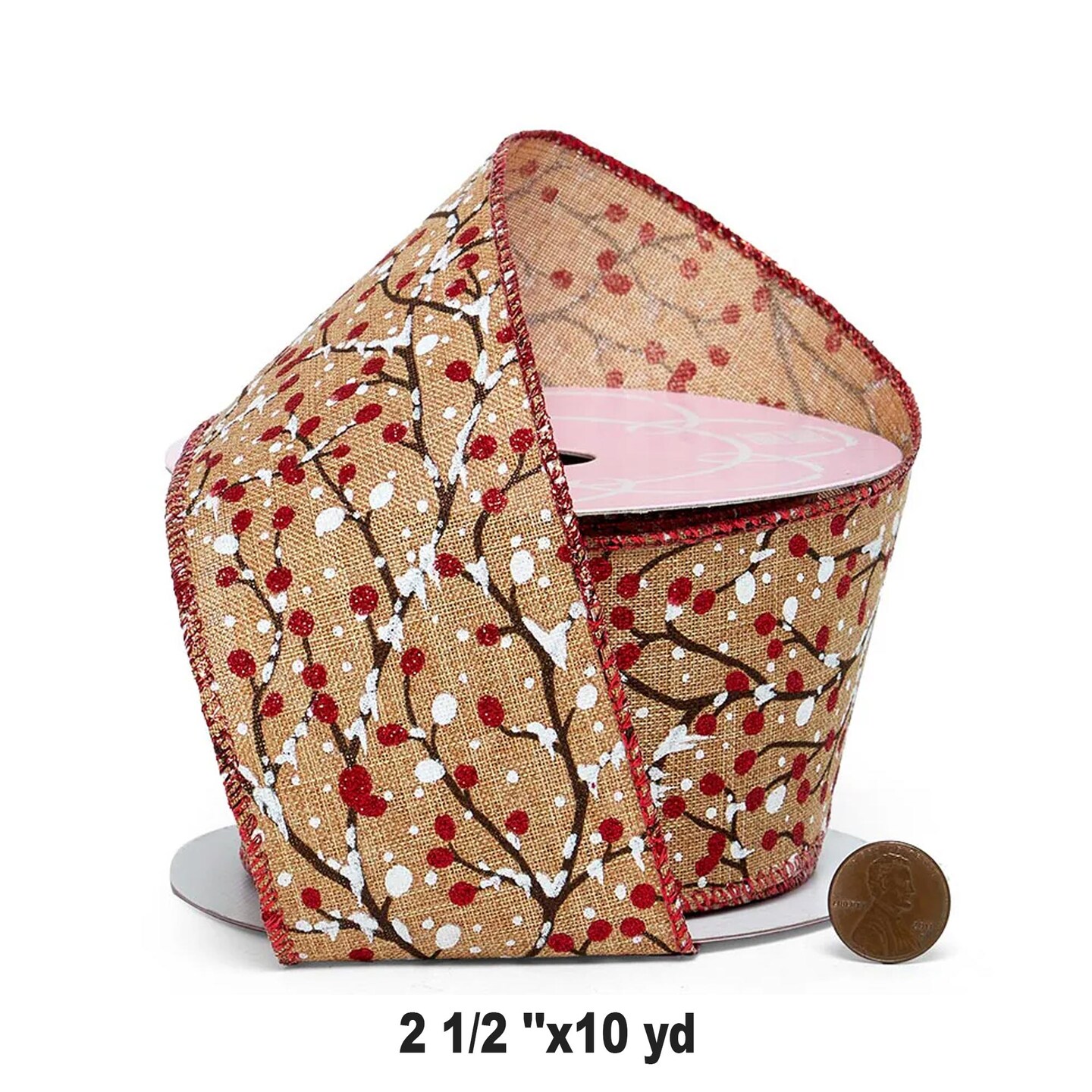 Clearance Glittered Christmas Ribbon 2 1/2&#x22; x 10 yd 1 / ROLL
