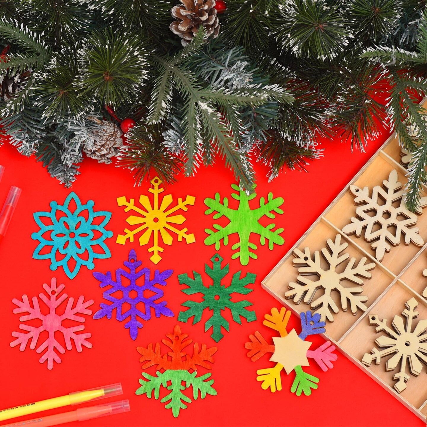 Snowflake Ornaments, 54PCs Unfinished Wooden Snowflakes Cutouts for DIY Christmas Decorations, Neutral Christmas Decor, Boho Xmas Tree Hanging Embellishments for Home Office (54 pcs)
