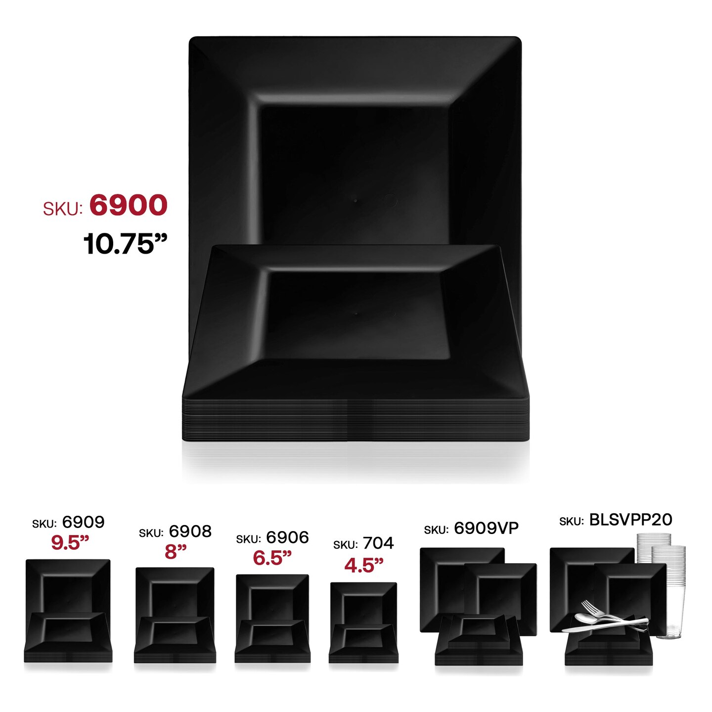 Black Square Plastic Dinner Plates - 10.25&#x22; (120 Plates)