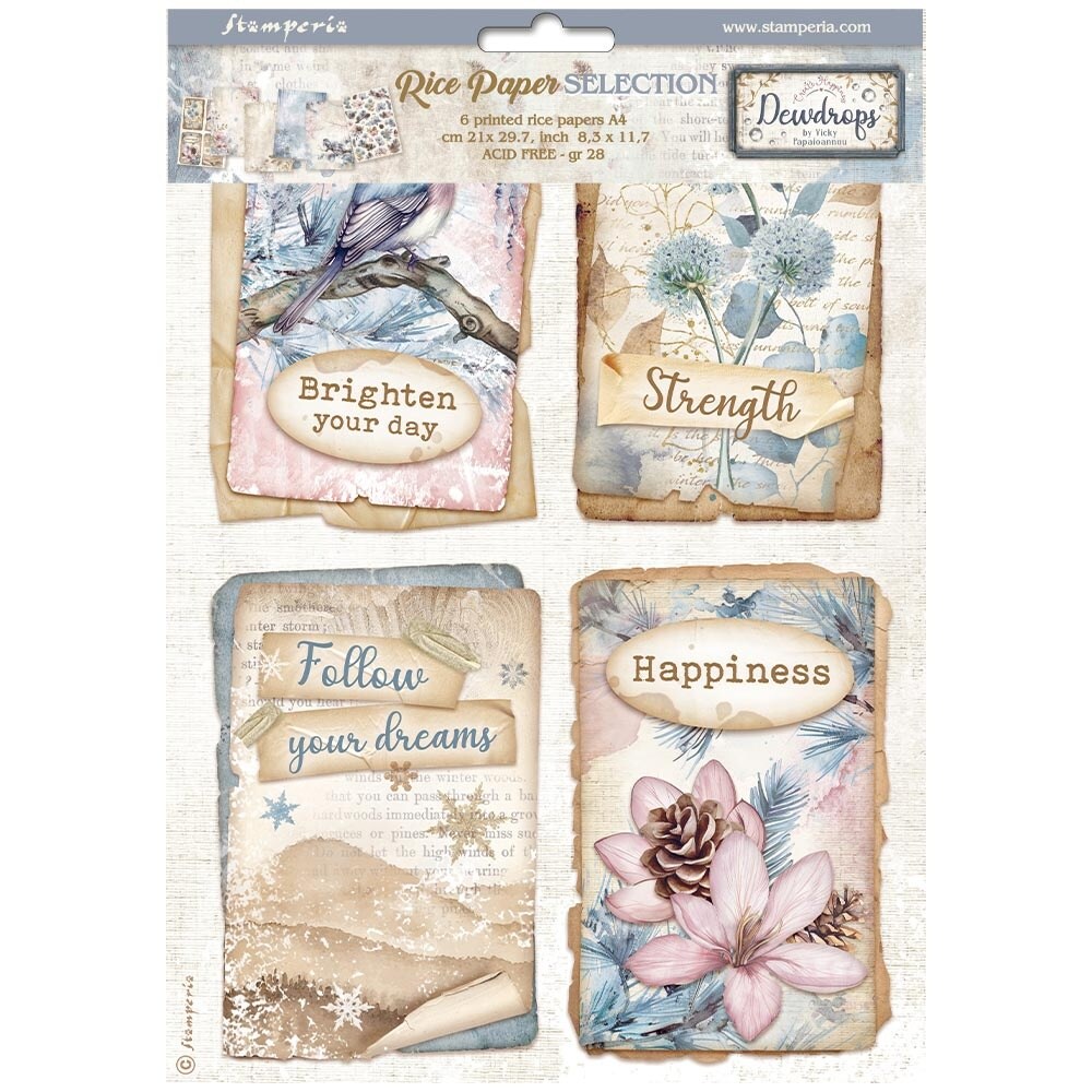 Stamperia Assorted Rice Paper A4 6/Sheets-Create Happiness Dewdrops