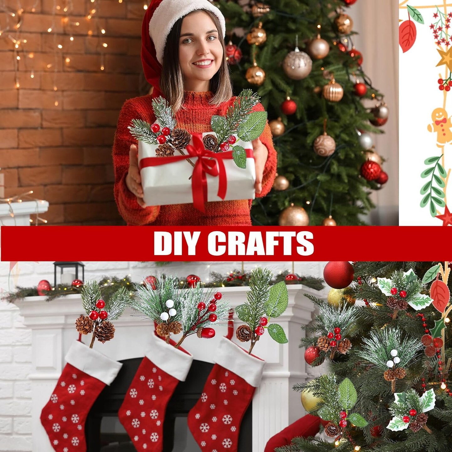 Artificial Christmas Picks Assorted Red White Berry Picks Stem Faux Pine Picks &#x26; Spray with Pine Cones for Floral Arrangement Wreath Winter Holiday Season Decor