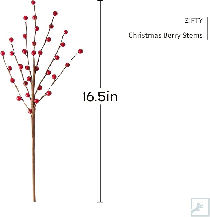 16.5 Inch Holly Berry Pick Decorative Wire Branch Sprays for Christmas Tree Decorations DIY Crafts Flower Arrangements Wedding Holiday Home Decor (Red)